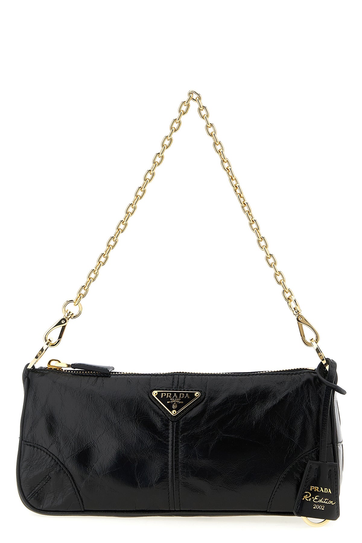 prada re-edition 2002 shoulder bag in mirror-effect processed leather