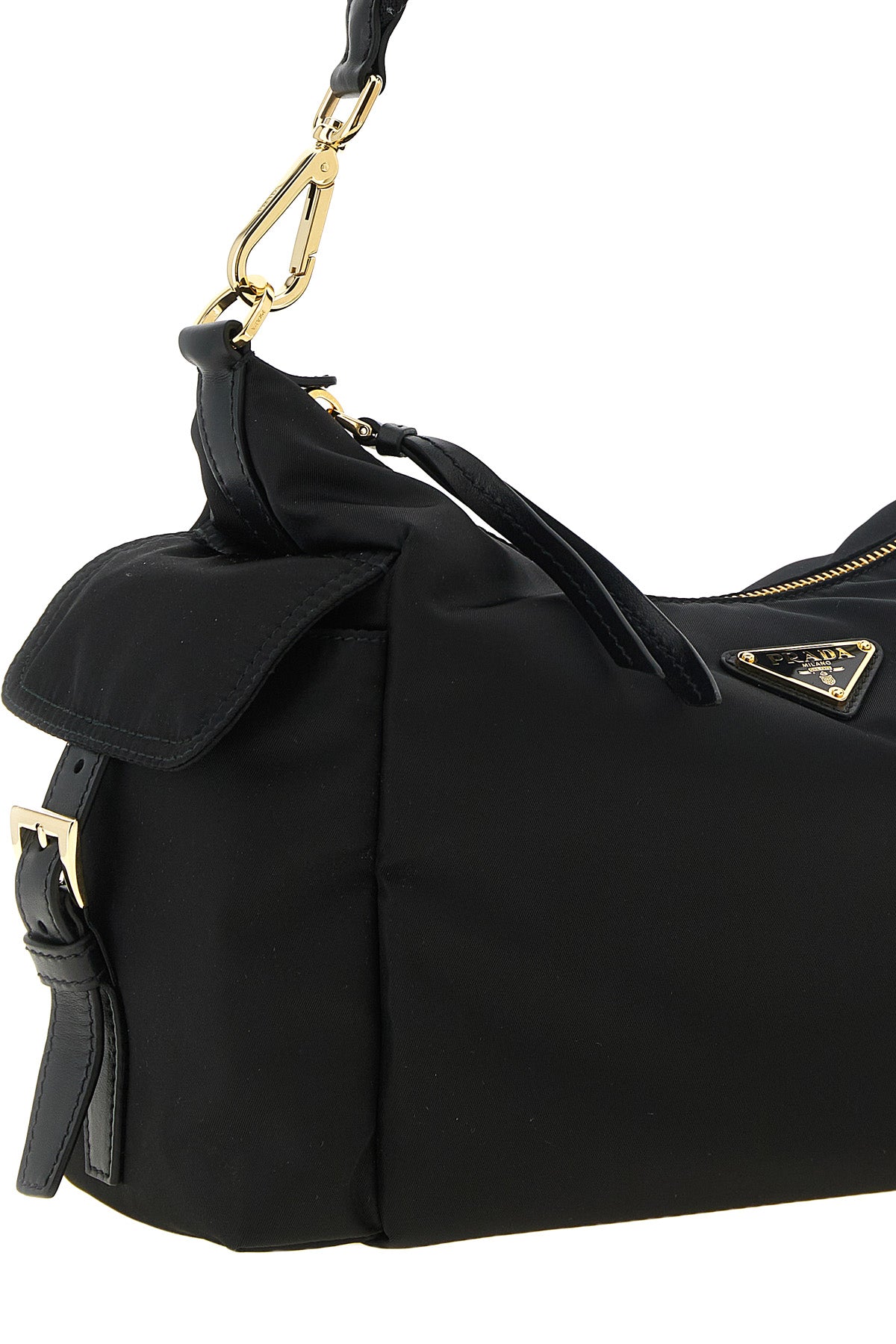 the large prada explore shoulder bag in black re-nylon defines a destructured