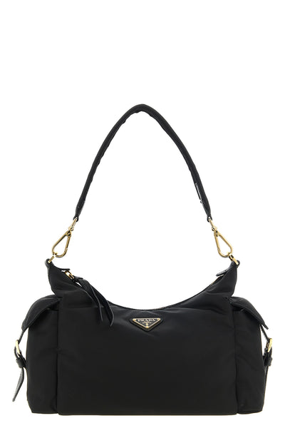 the large prada explore shoulder bag in black re-nylon defines a destructured