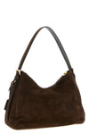 the medium prada aimée shoulder bag in fine brown suede defines a soft and cap