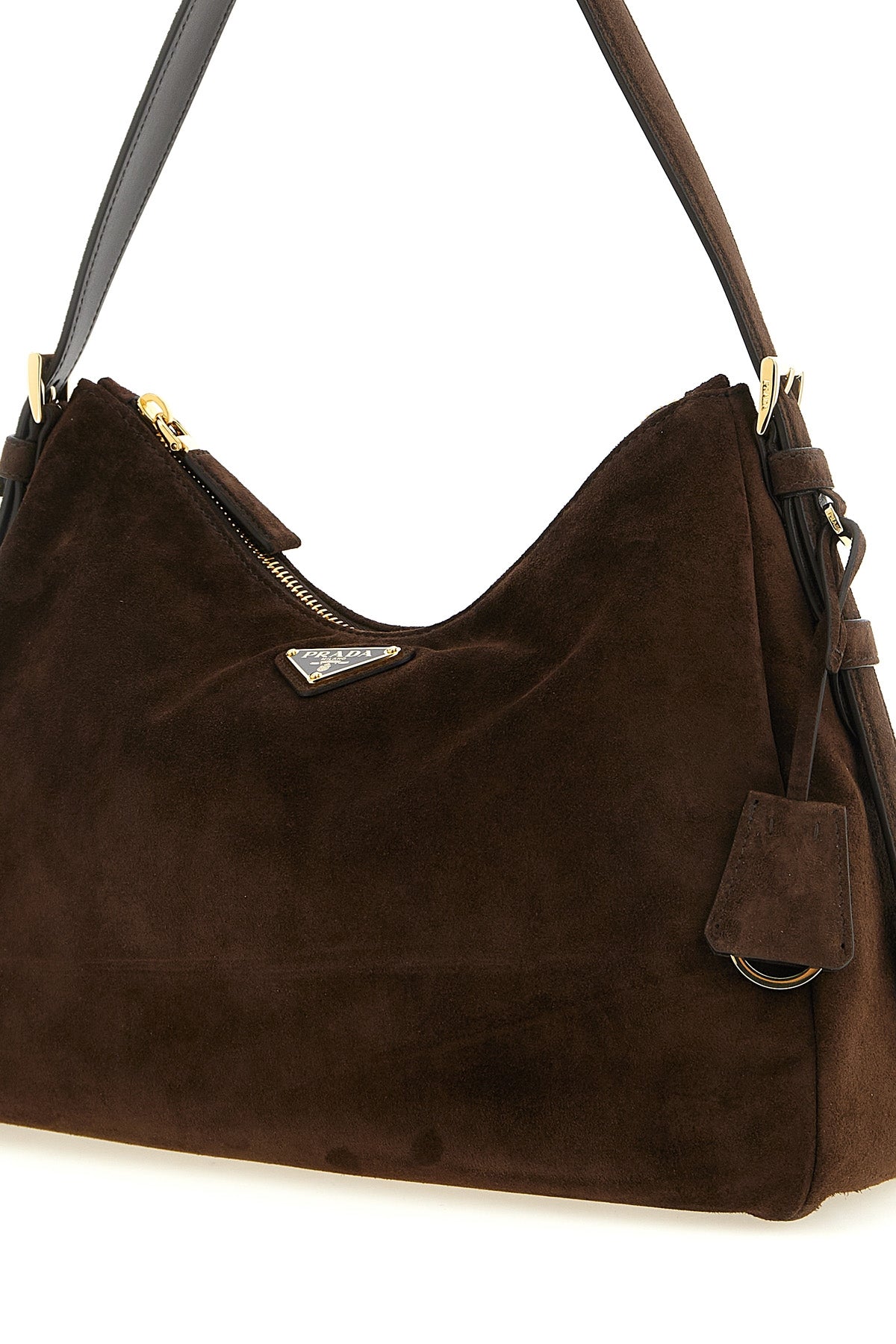 the medium prada aimée shoulder bag in fine brown suede defines a soft and cap