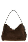 the medium prada aimée shoulder bag in fine brown suede defines a soft and cap