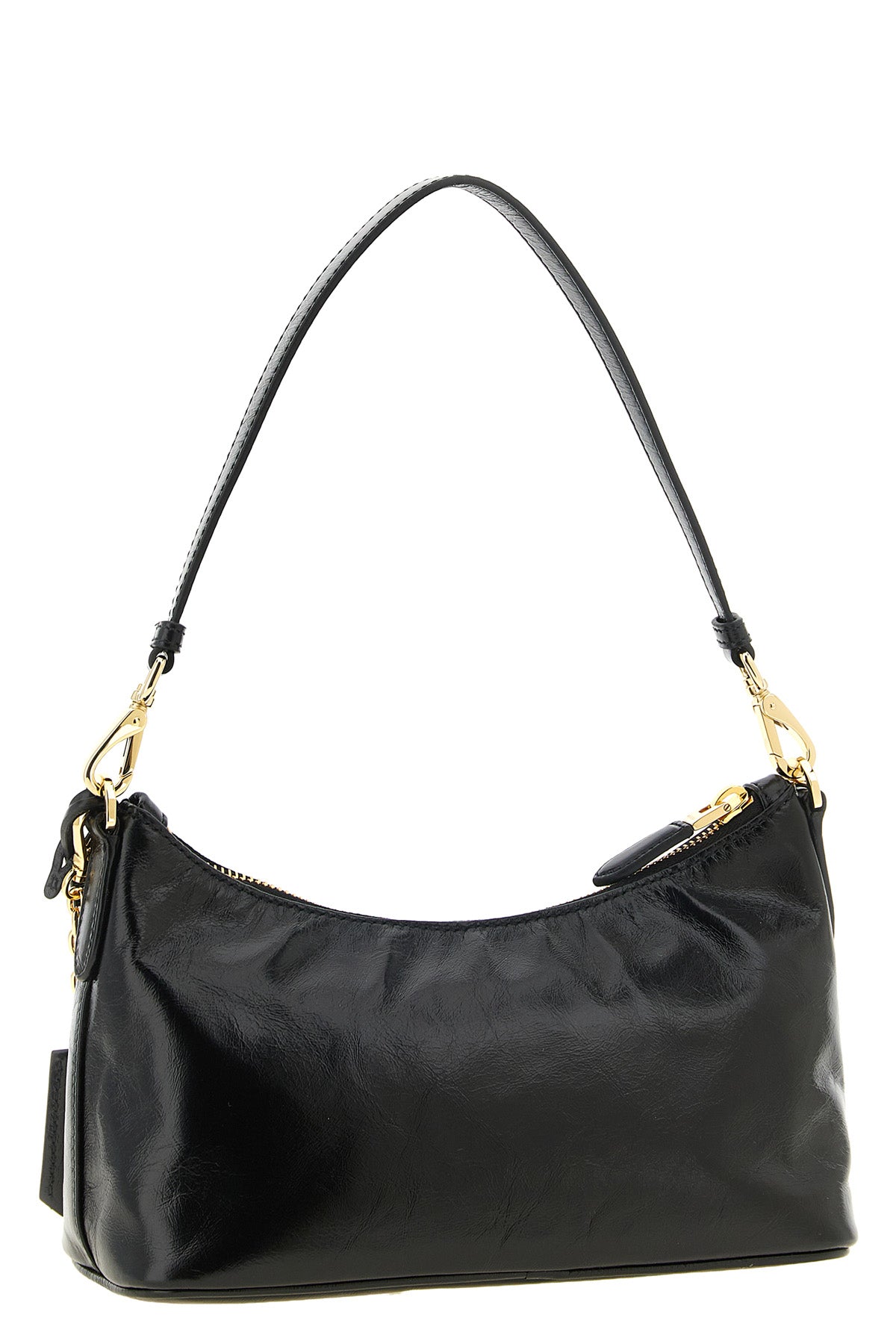 the prada prada re-edition shoulder bag is made of black calf leather