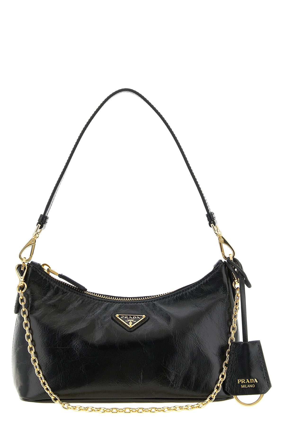the prada prada re-edition shoulder bag is made of black calf leather