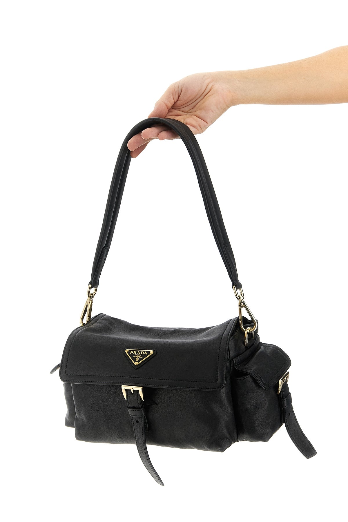 prada explore shoulder bag in hand-treated nappa leather for a worn effect