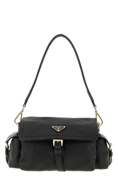 prada explore shoulder bag in hand-treated nappa leather for a worn effect