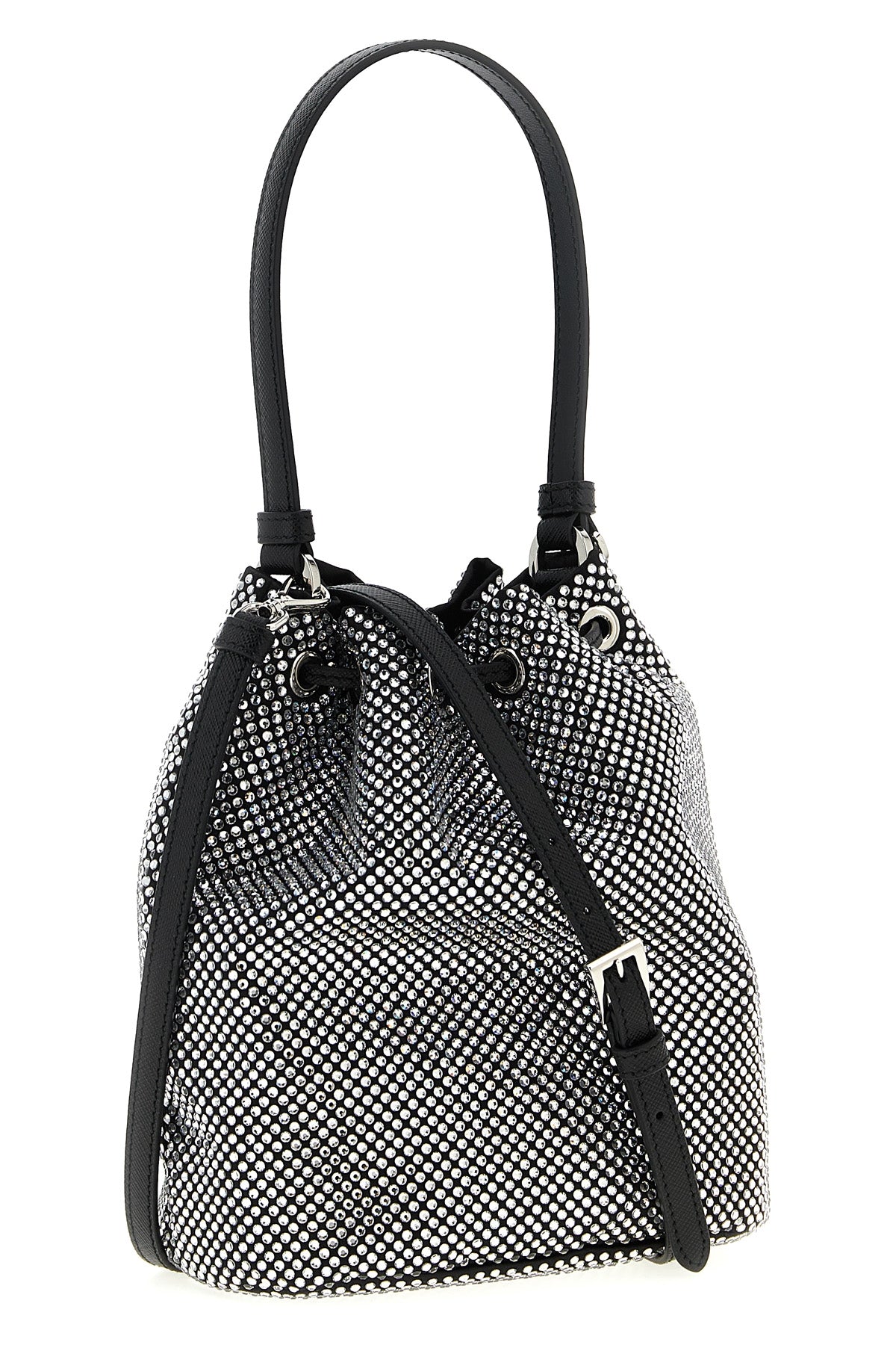 crystal satin bucket bag