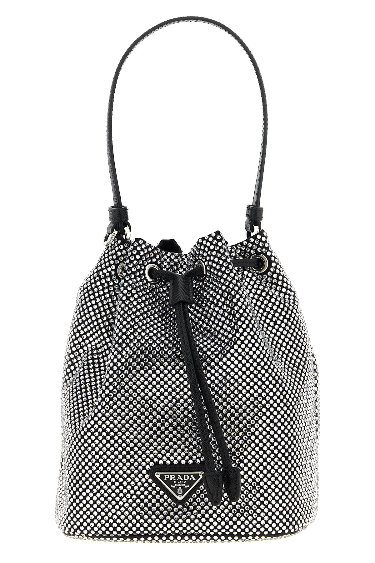 crystal satin bucket bag