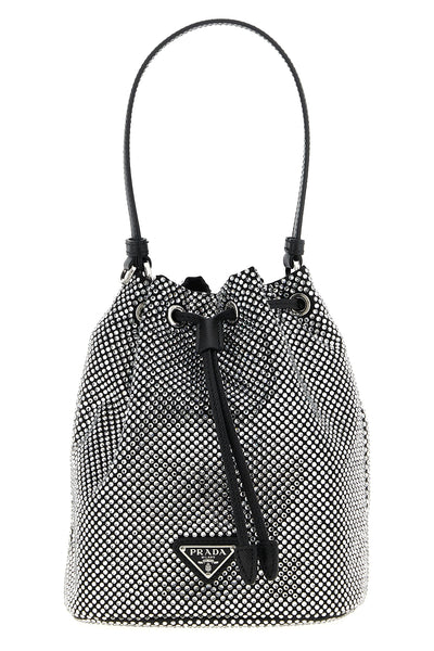 crystal satin bucket bag