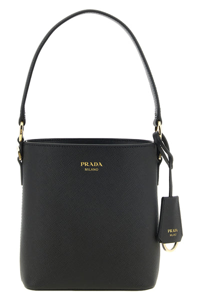 the prada mini handbag in fine saffiano leather defines a rigorous aesthetic thr