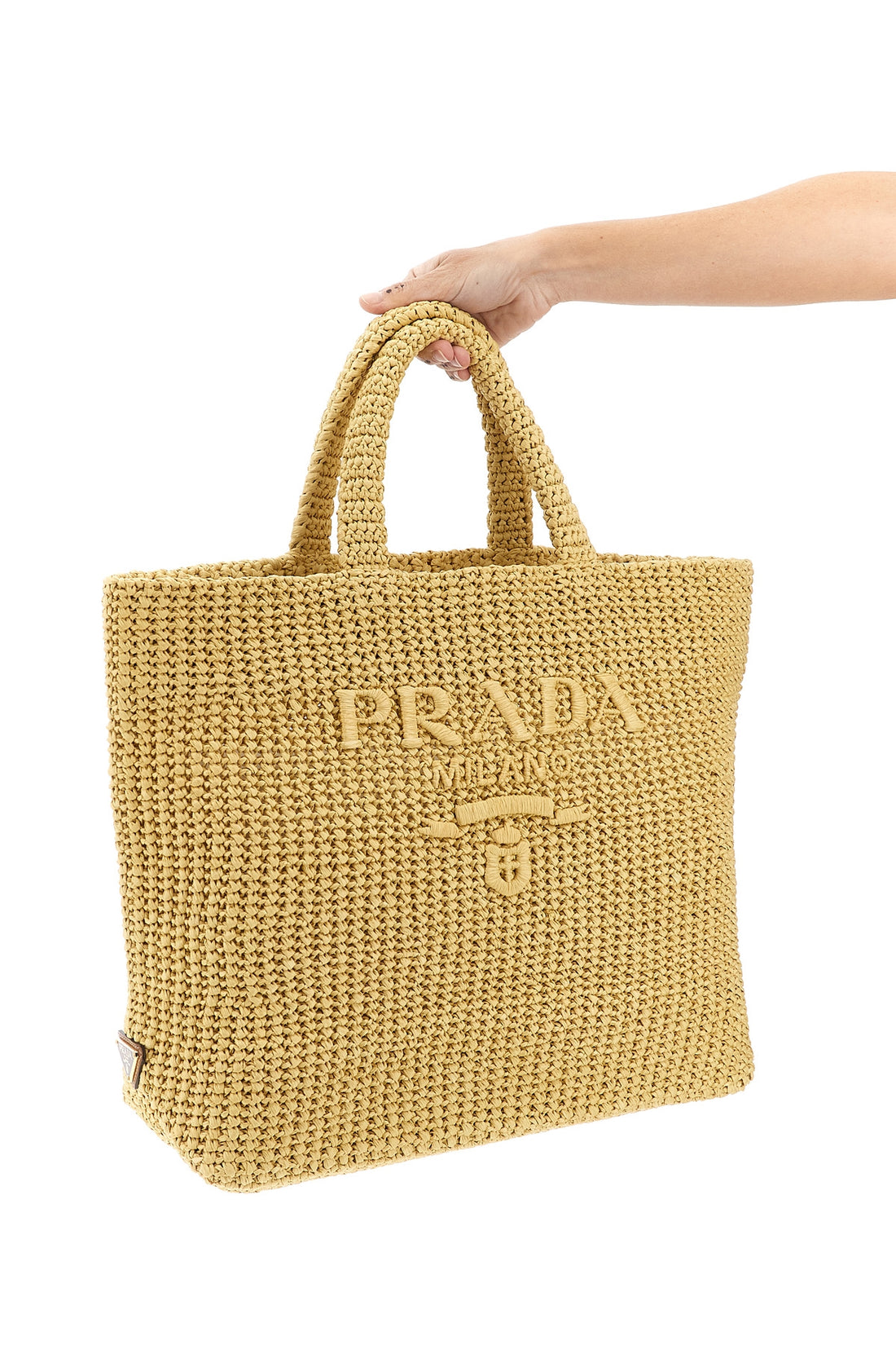 PRADA OS crochet raffia shopping bag