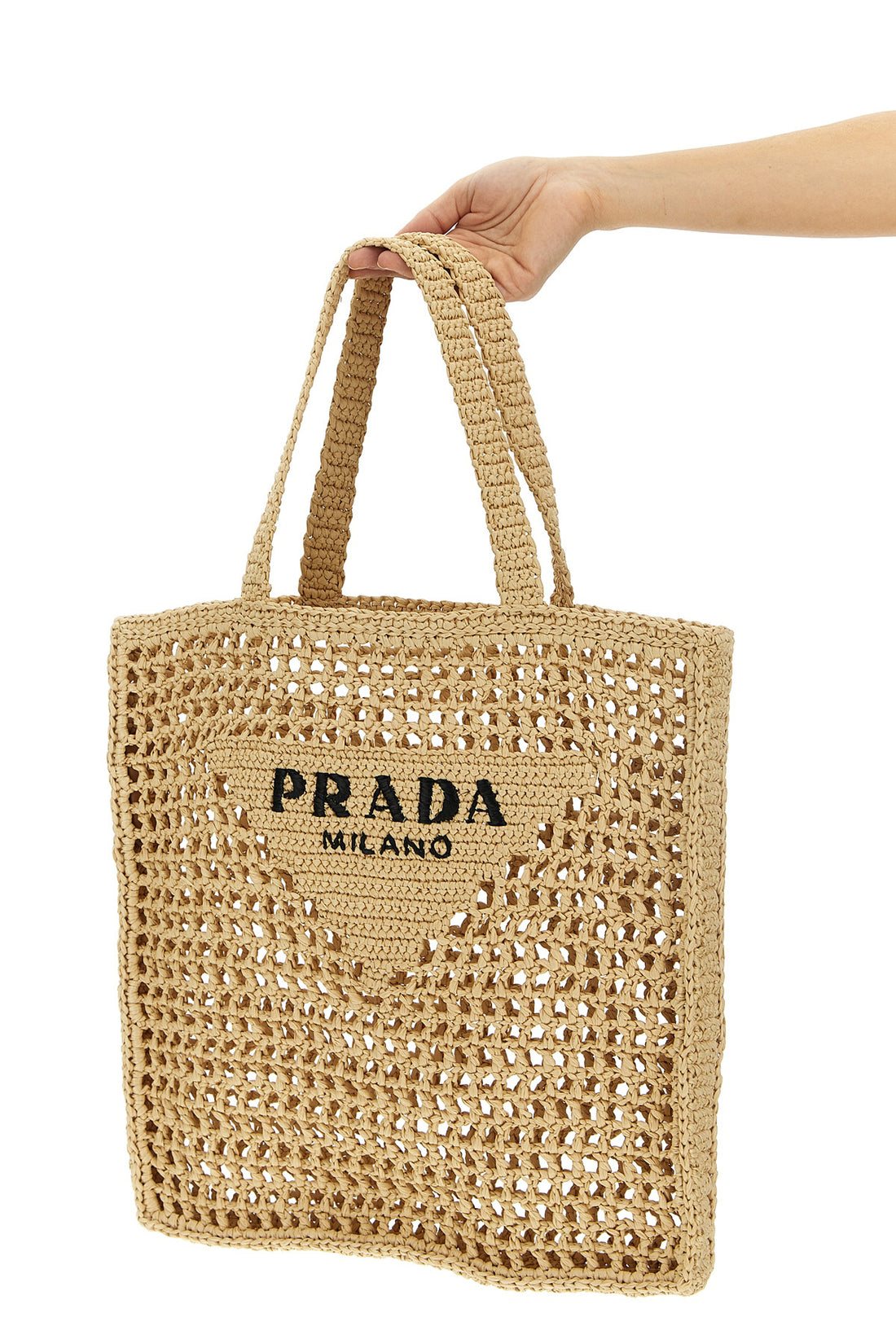 PRADA OS shopping bag in raffia-effect woven fabric