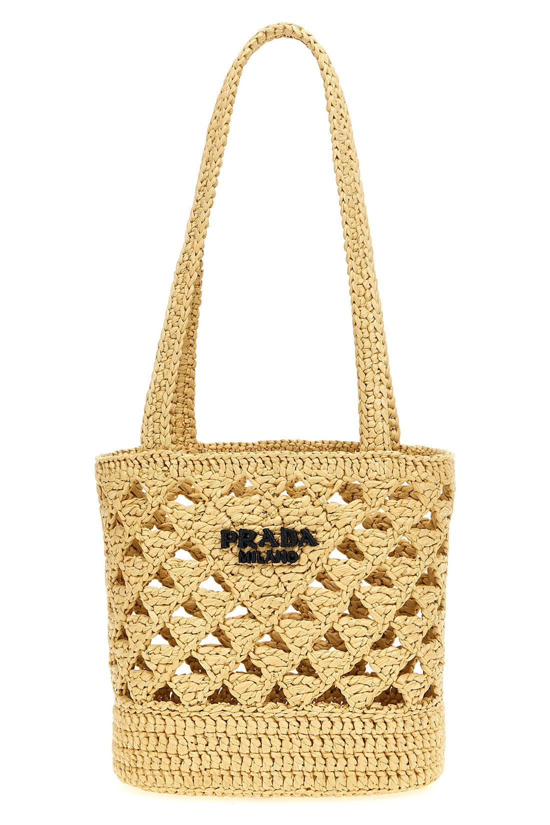 PRADA OS crochet handbag in raffia-effect yarn