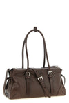 the prada bonnie brown calf leather shoulder bag is distinguished by a geometric