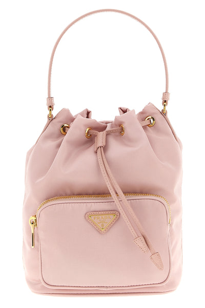 prada duet re-nylon and saffiano leather tone-on-tone bucket bag
