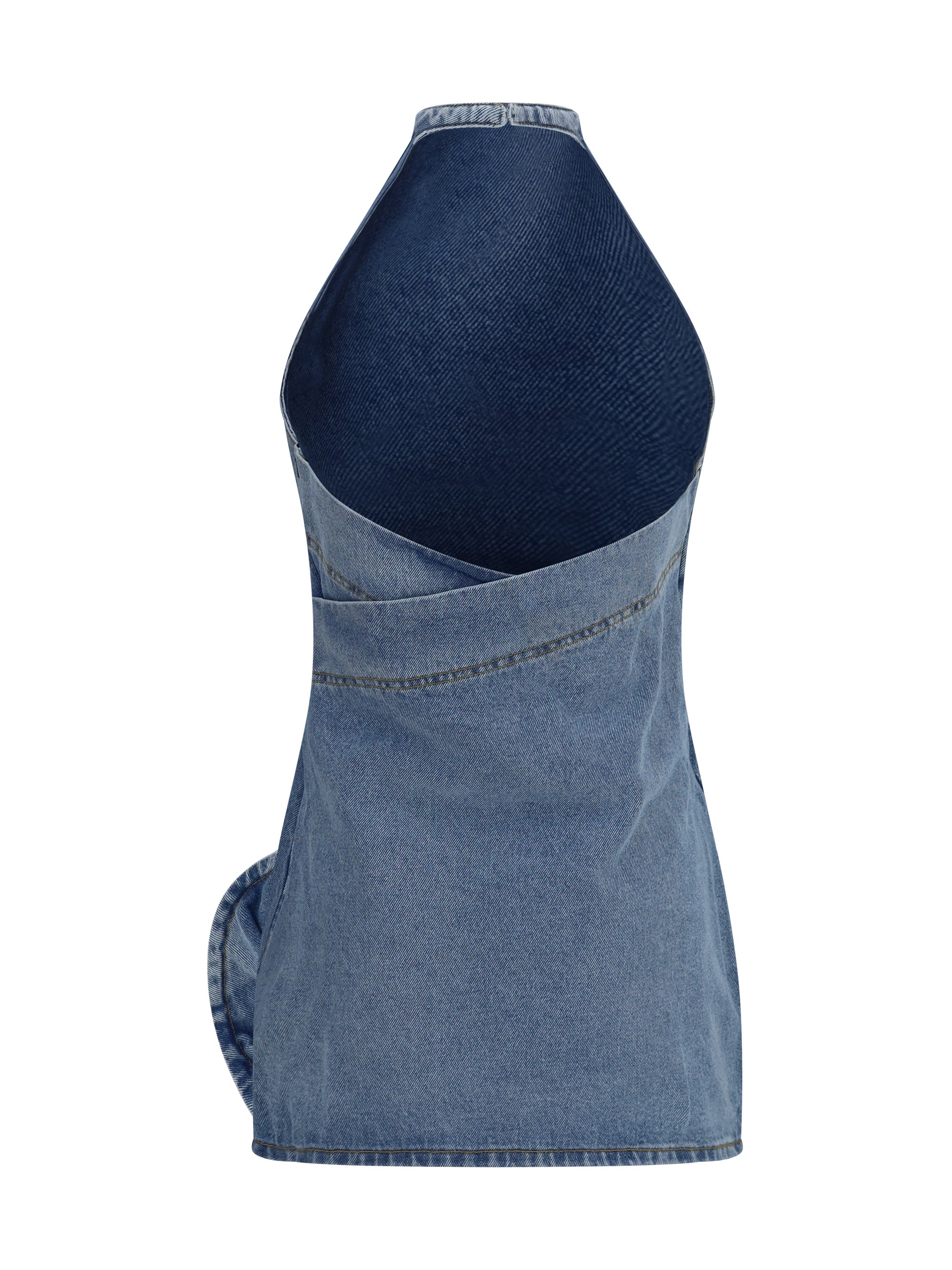 halterneck denim mini dress
