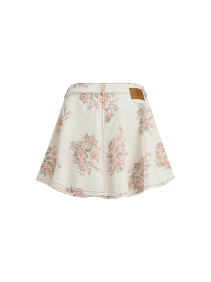 GANNI 36 floral print denim miniskirt