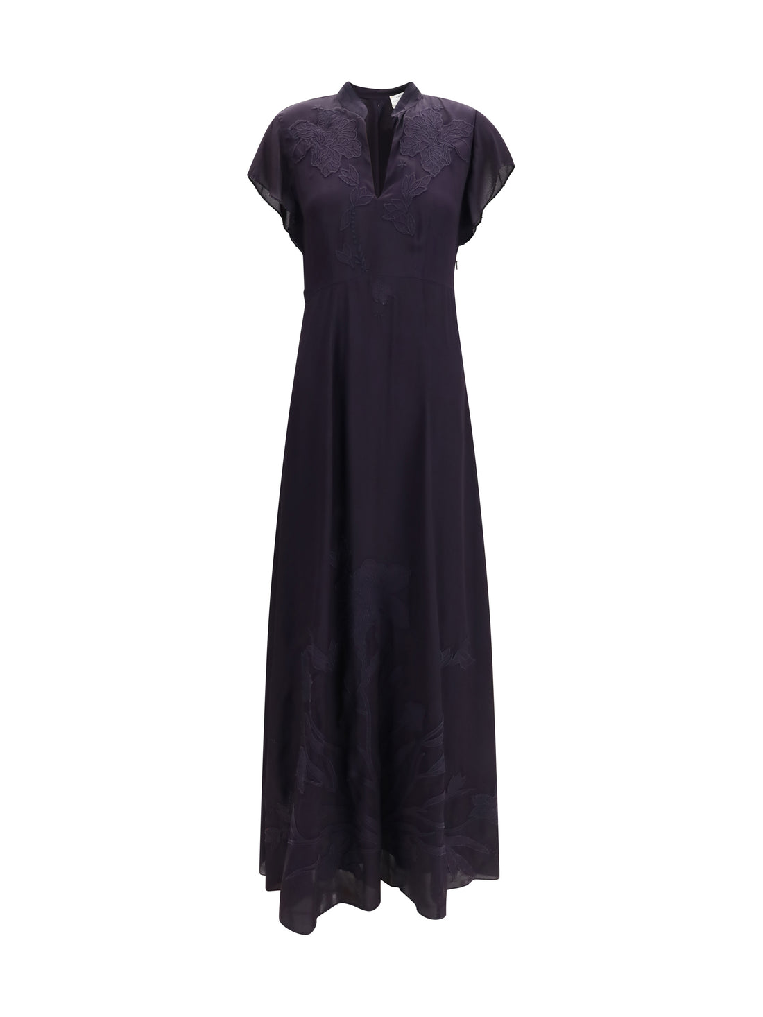 FORTE_FORTE 2 crêpe de chine dress with iris velvet embroidery