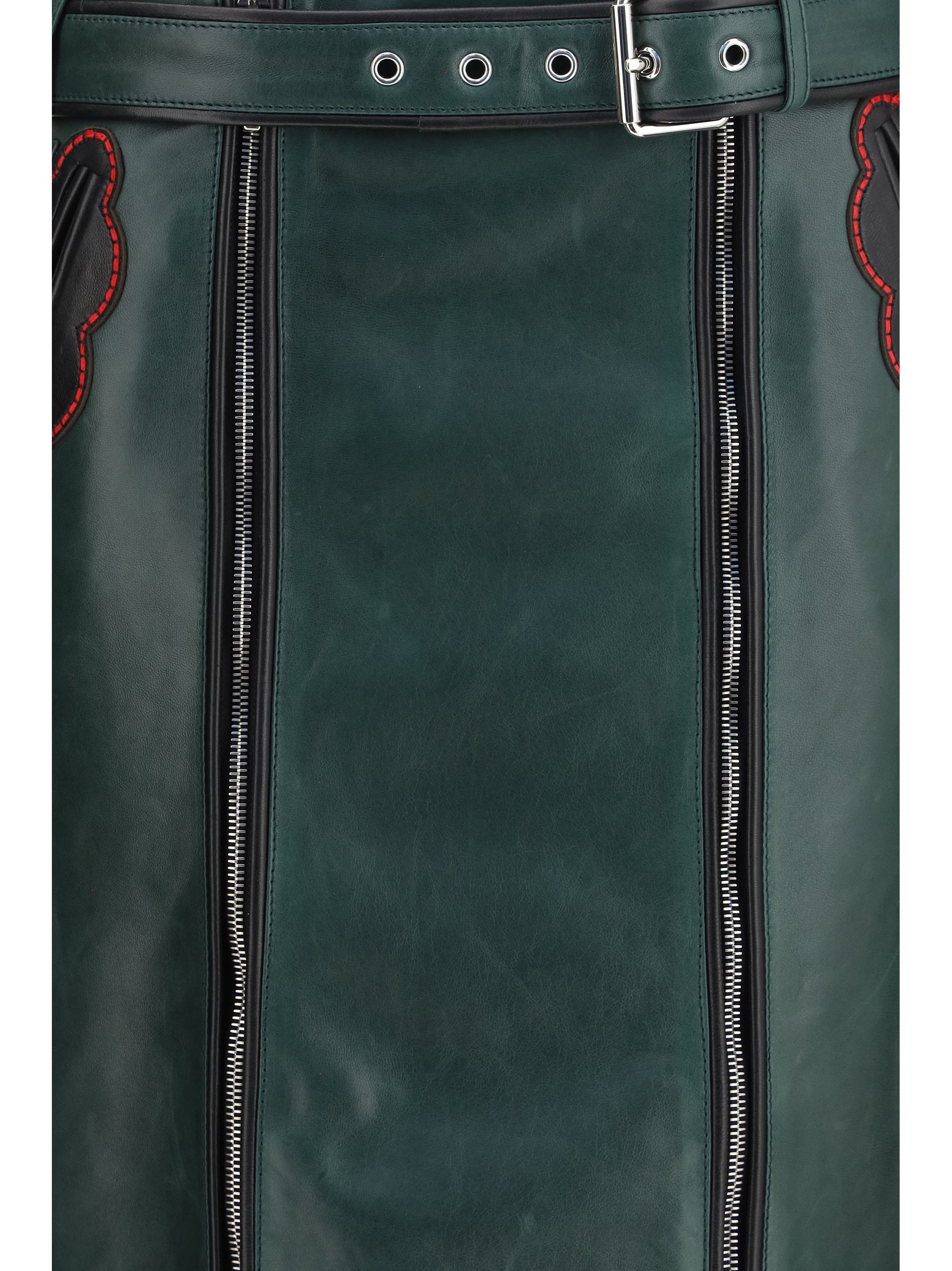 leather skirt with belt and pockets