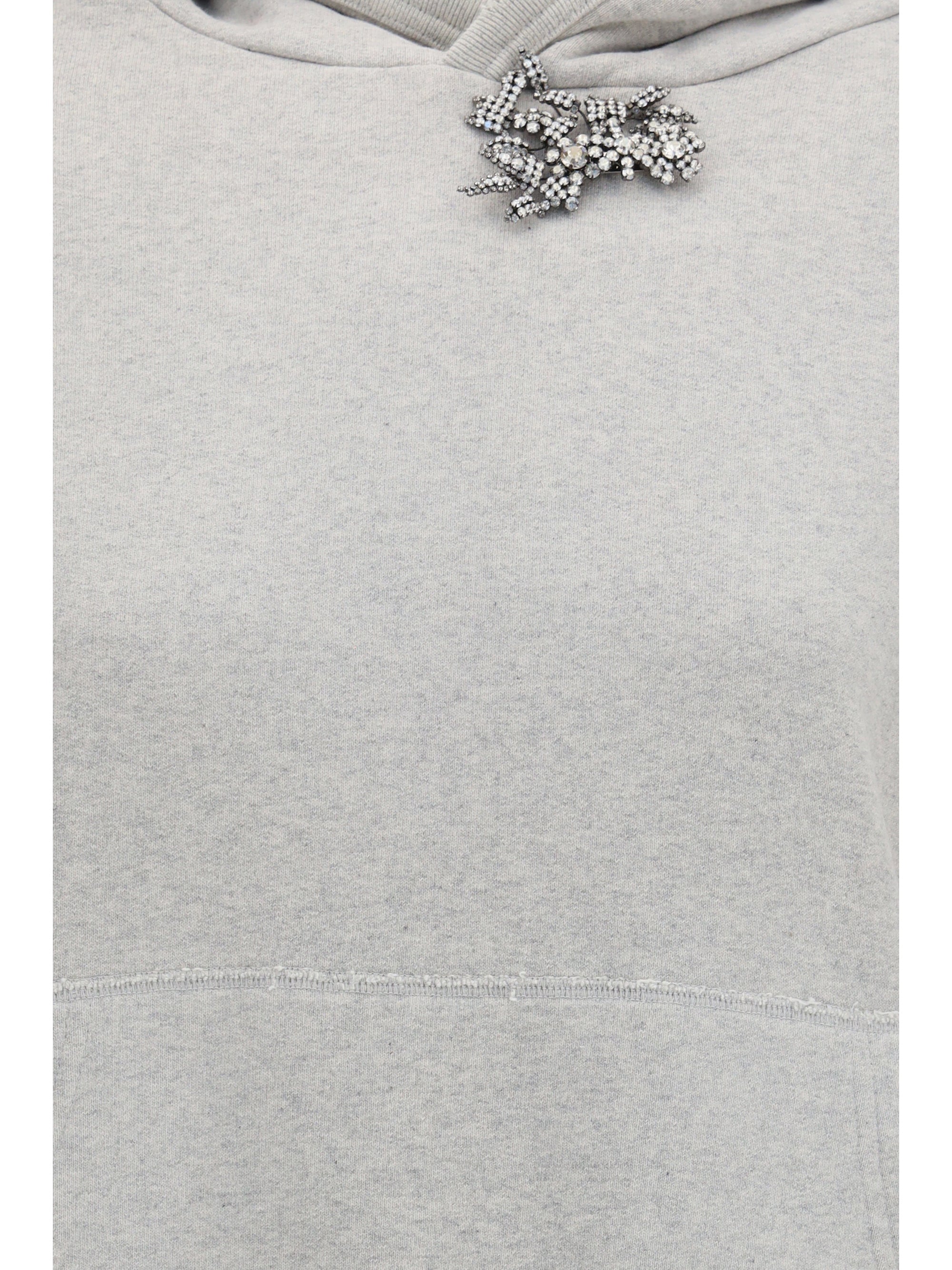 cotton fleece hoodie with jewel brooch