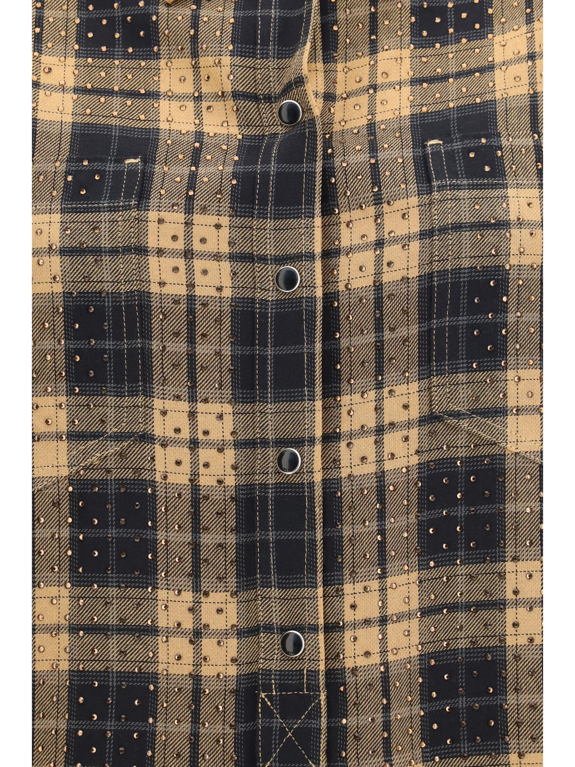 barbellino check pattern shirt with all-over micro rhinestones