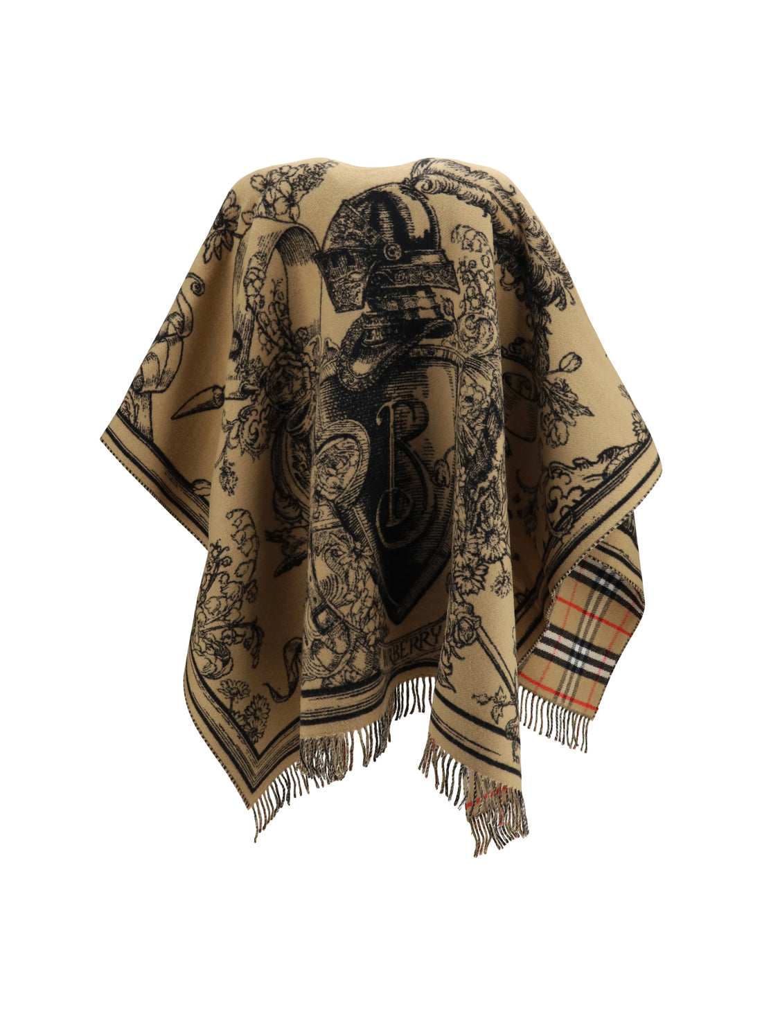 BURBERRY OS wool knight-motif cape