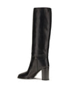 high leather boots with screen-printed logo