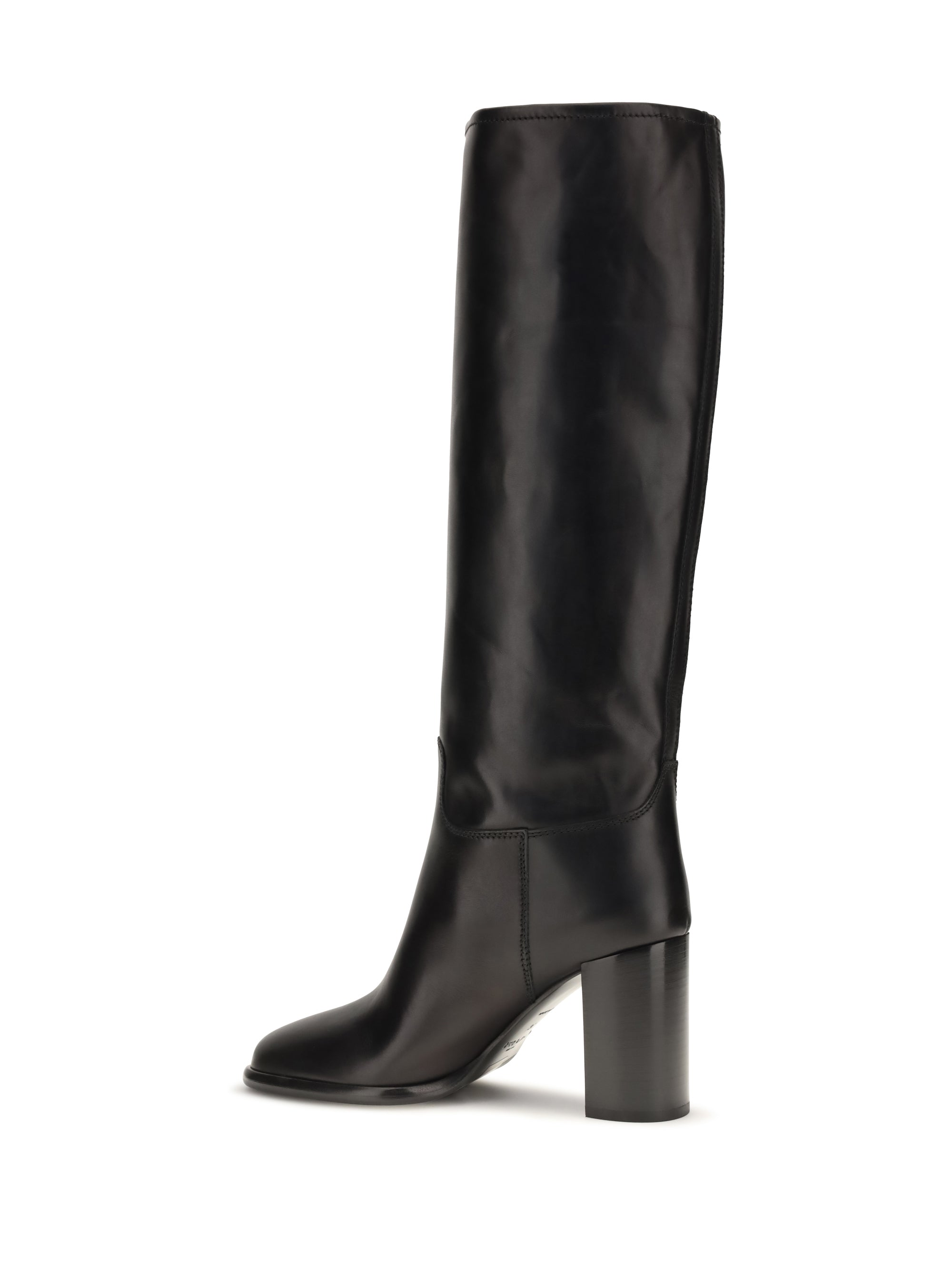 high leather boots with screen-printed logo