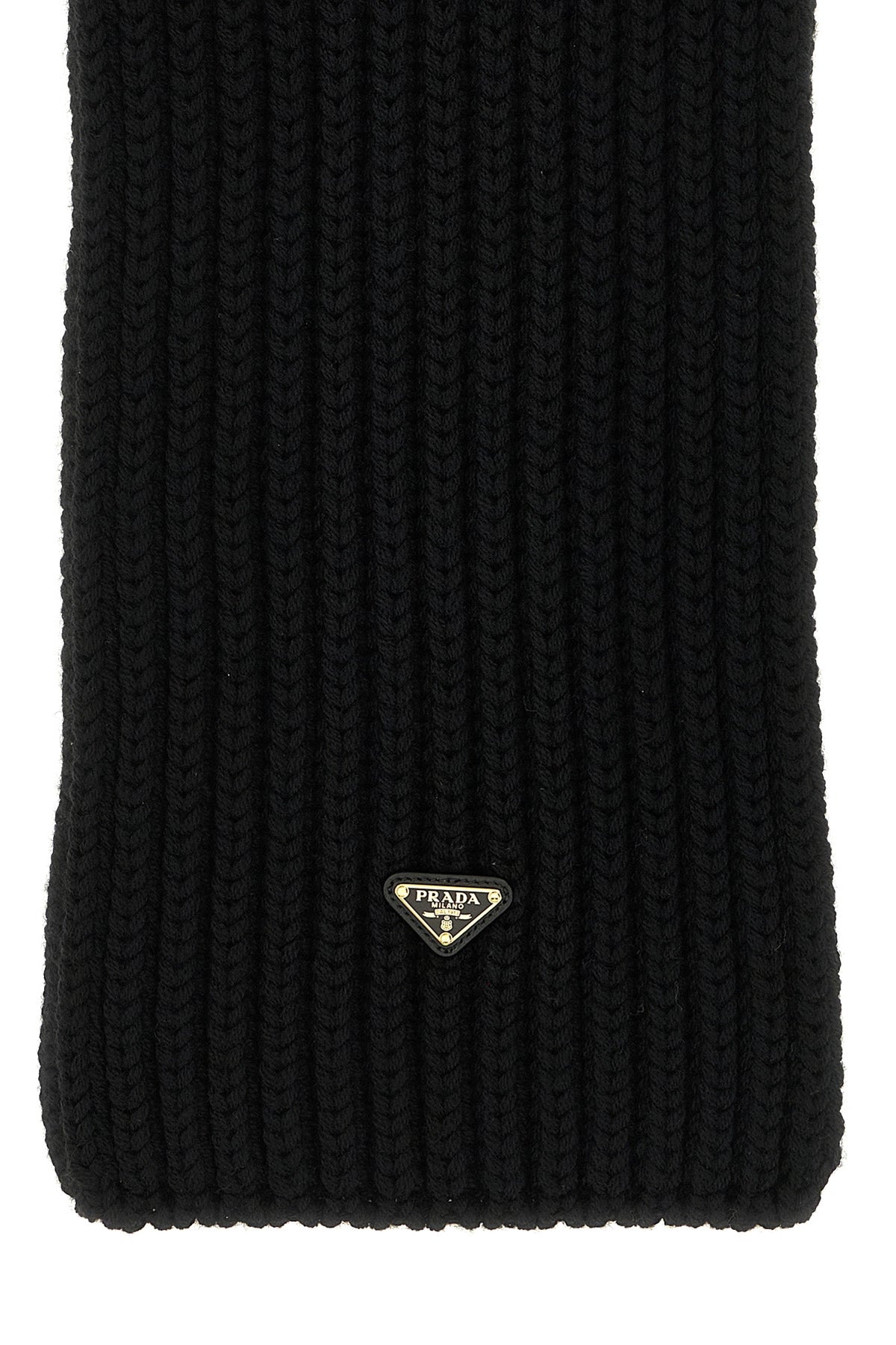 the prada virgin wool logo scarf defines winter aesthetics through rigorous engl