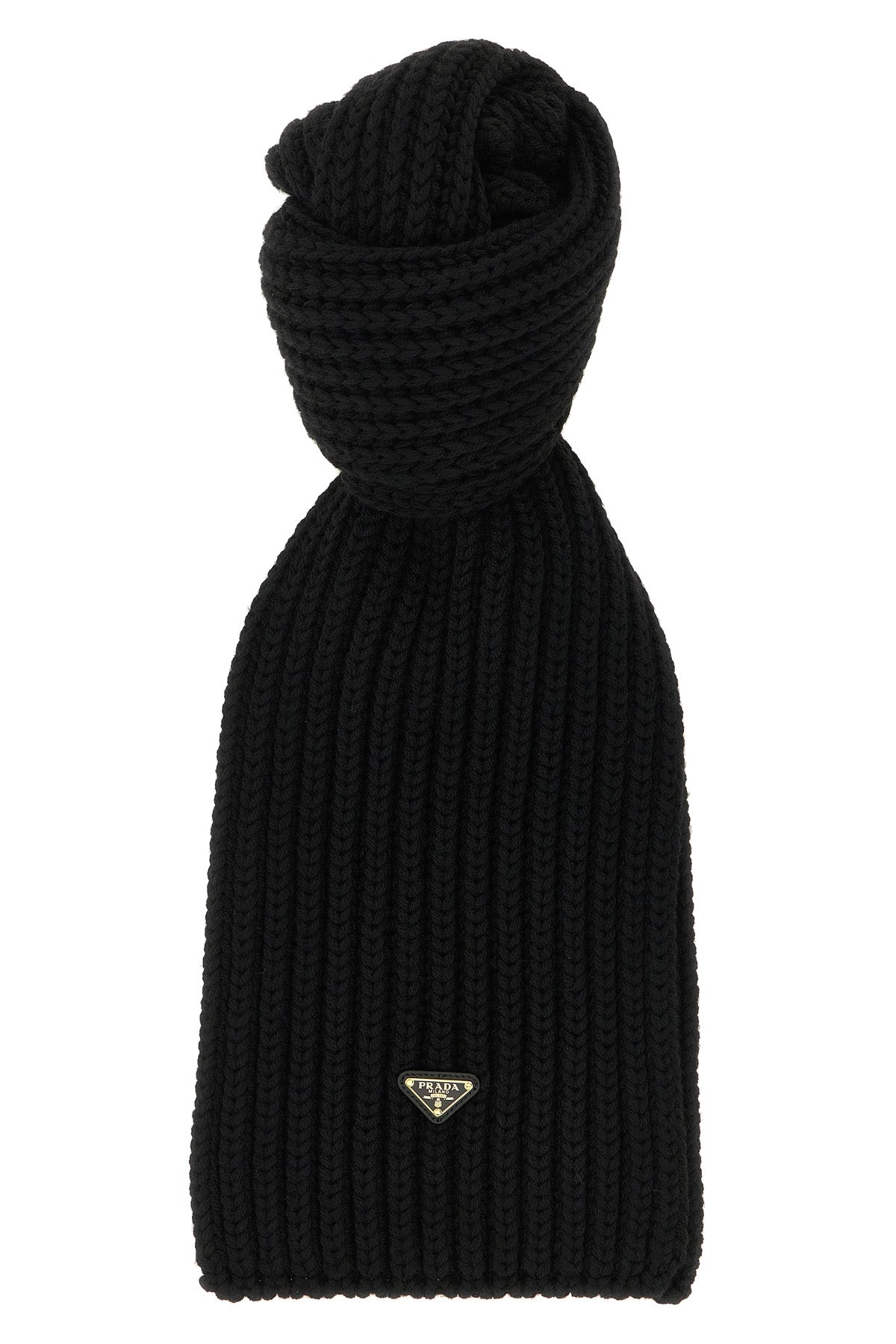 the prada virgin wool logo scarf defines winter aesthetics through rigorous engl