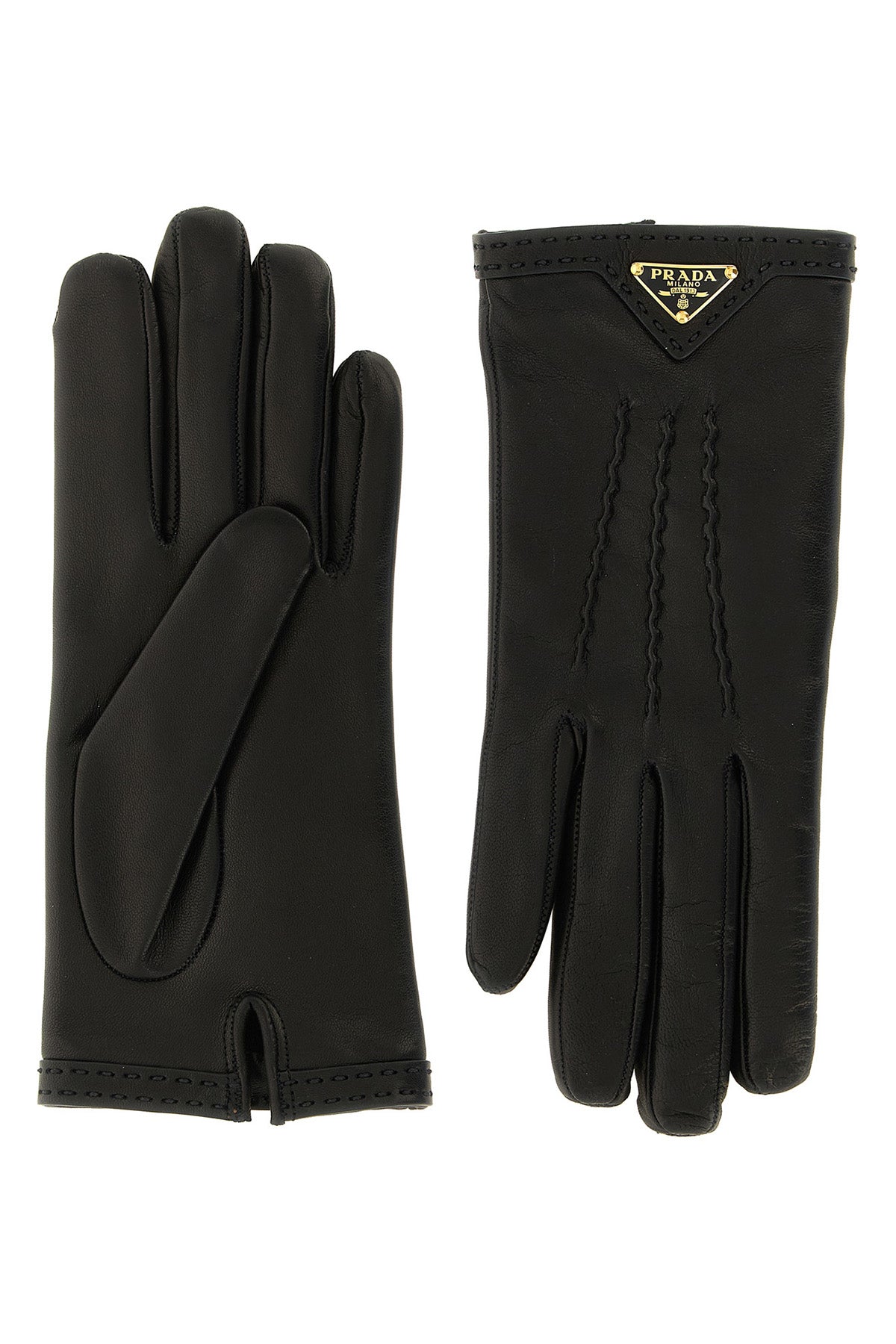 prada gloves feature a tailored construction in soft black lambskin