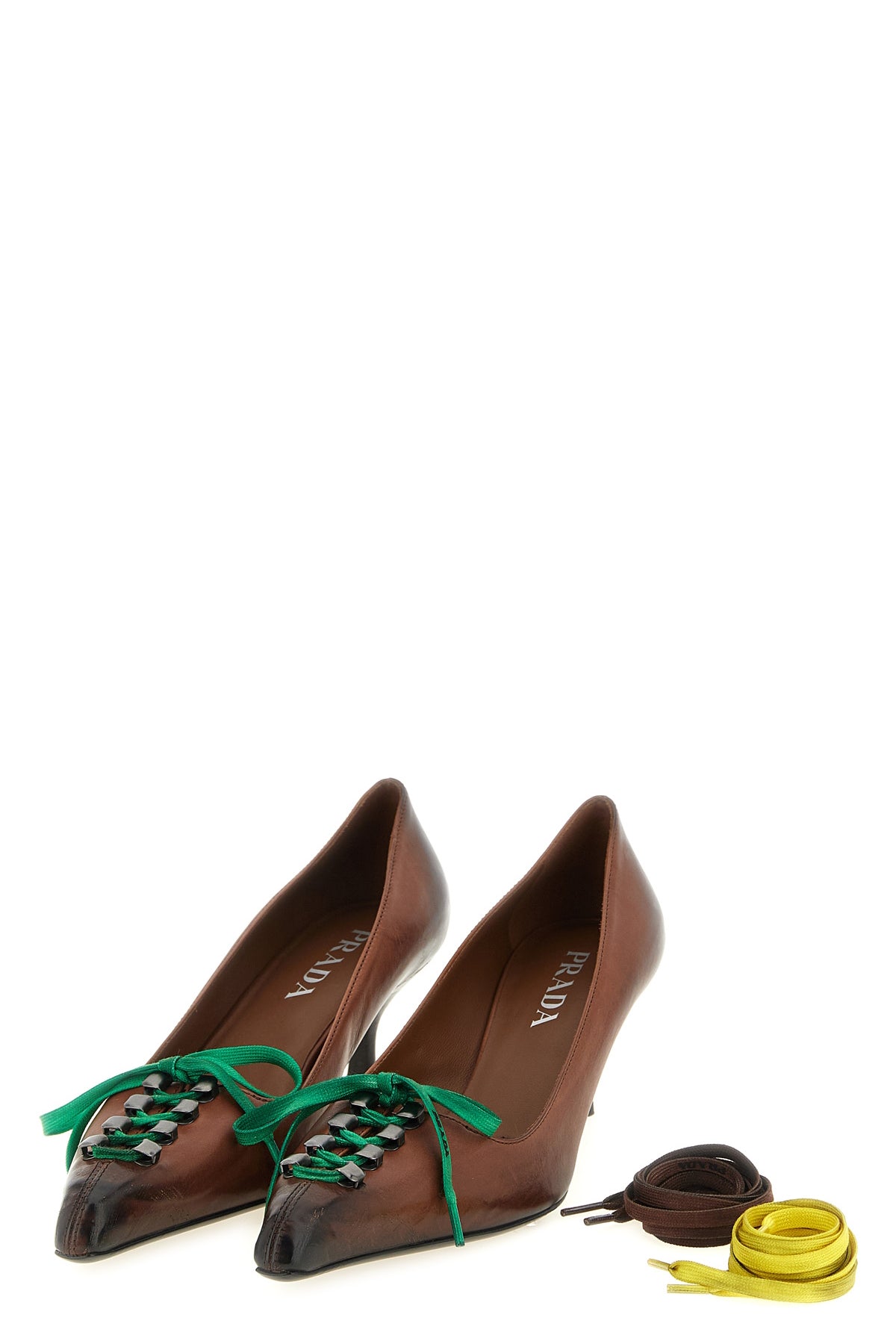 prada pumps redefine classic femininity through a bold contrast between sartoria