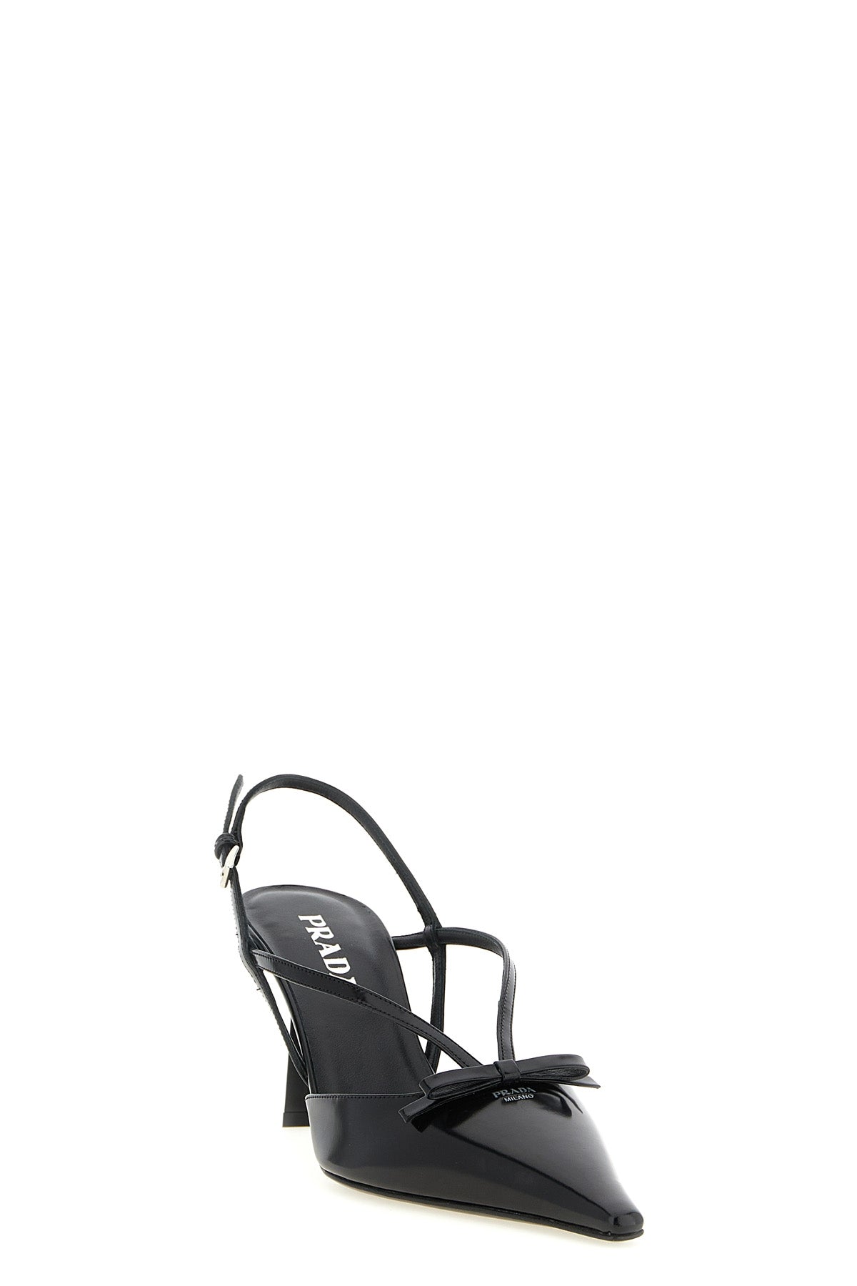 prada brushed leather slingback pumps feature a pointed tapered silhouette
