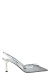 mesh fabric and laminated leather slingbacks
