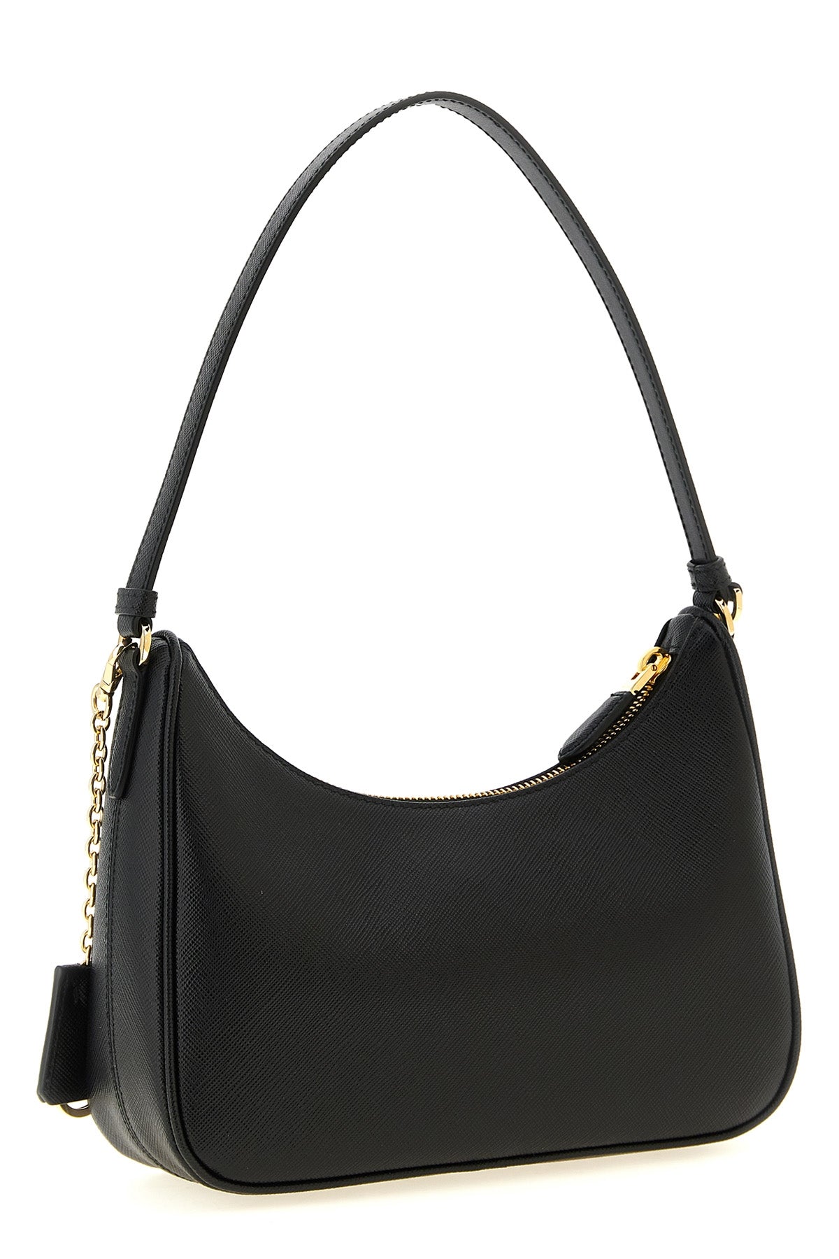 the prada re-edition 2005 shoulder bag is made of fine black saffiano leather