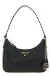 the prada re-edition 2005 shoulder bag is made of fine black saffiano leather