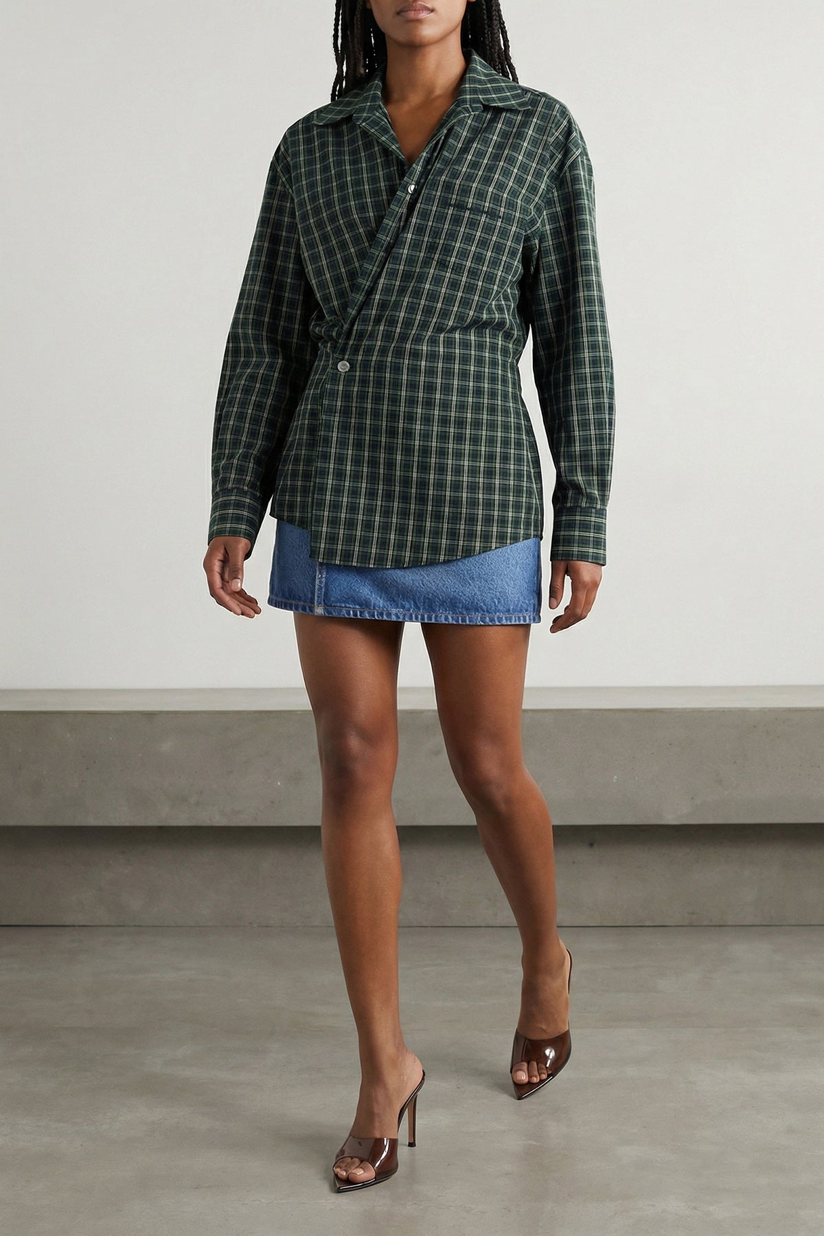 check print mini dress Alexander Wang Double Layer Mini Dress Consisting Of Check Print Cotton  Poplin Top