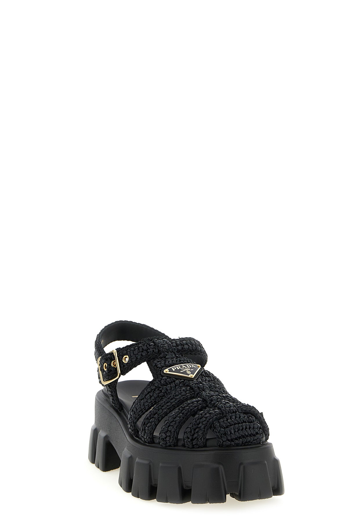 monolith sandals in woven raffia fabric