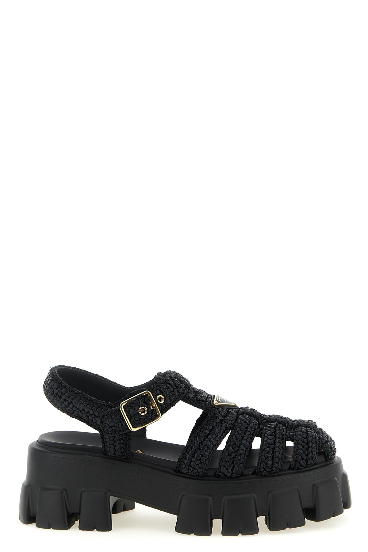 monolith sandals in woven raffia fabric