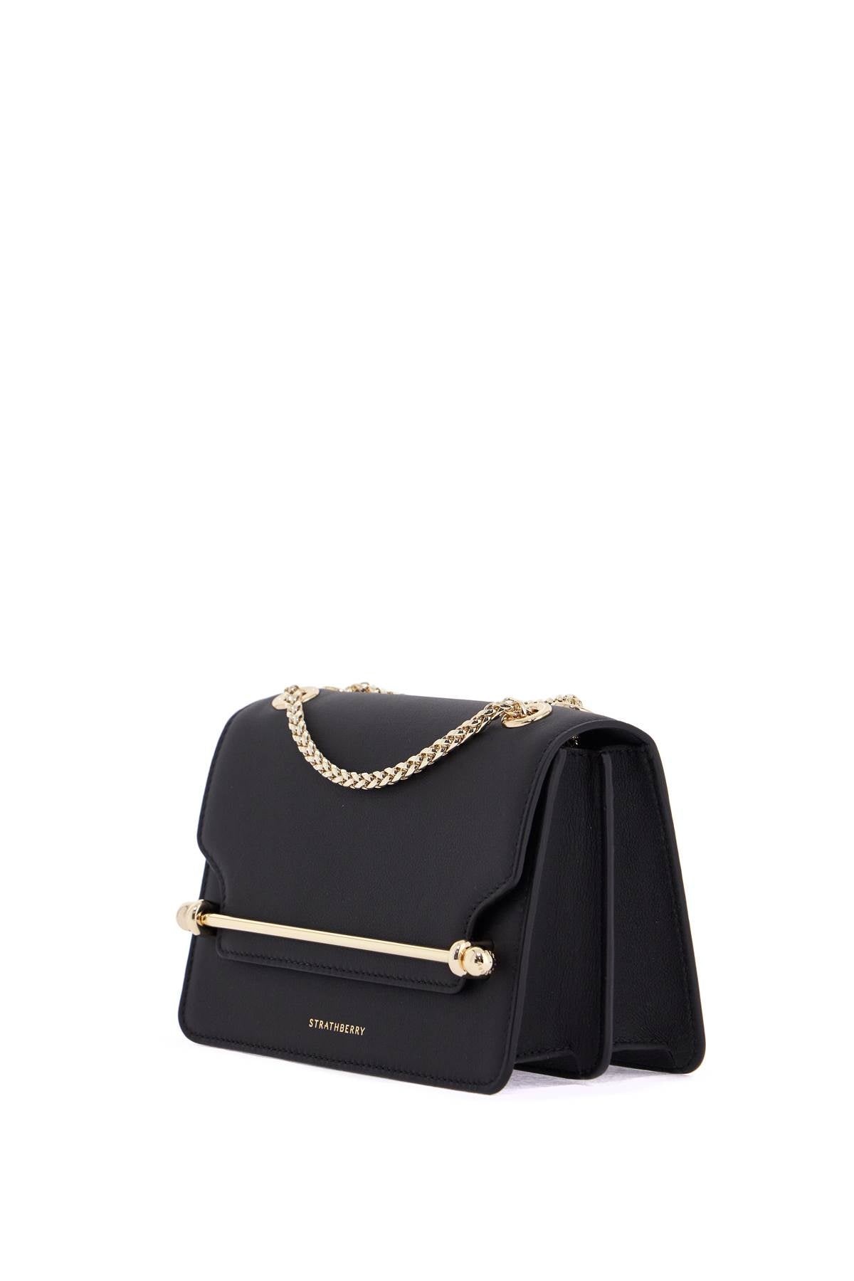 black east/west mini calfskin bag with gold chain