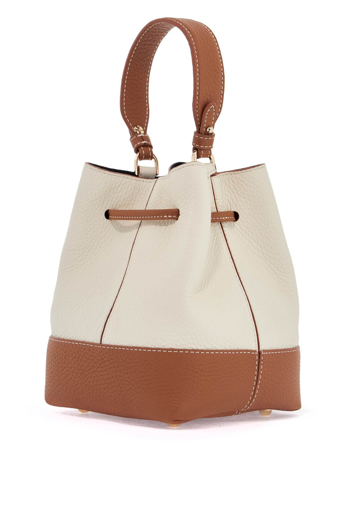 beige calfskin bag with short handle and shoulder strap