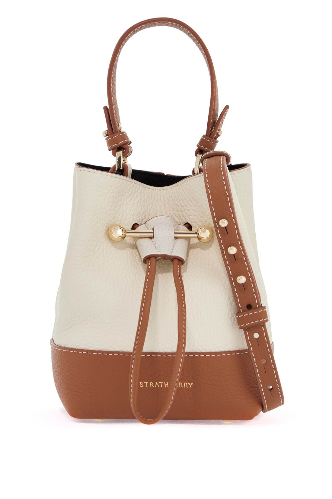 beige calfskin bag with short handle and shoulder strap