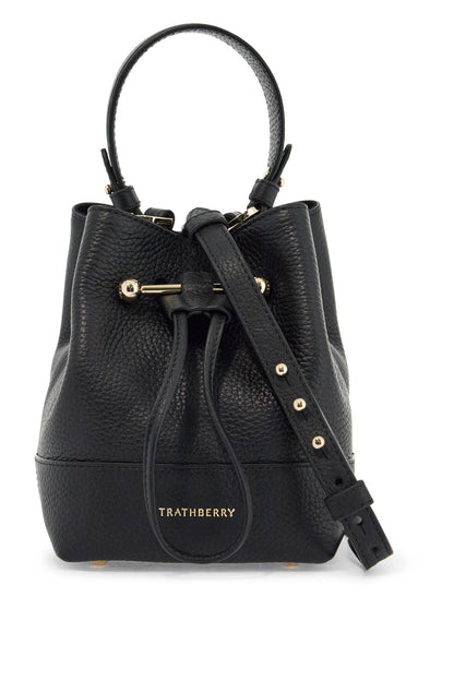 black calfskin bucket bag with hammered finish and drawstring closure