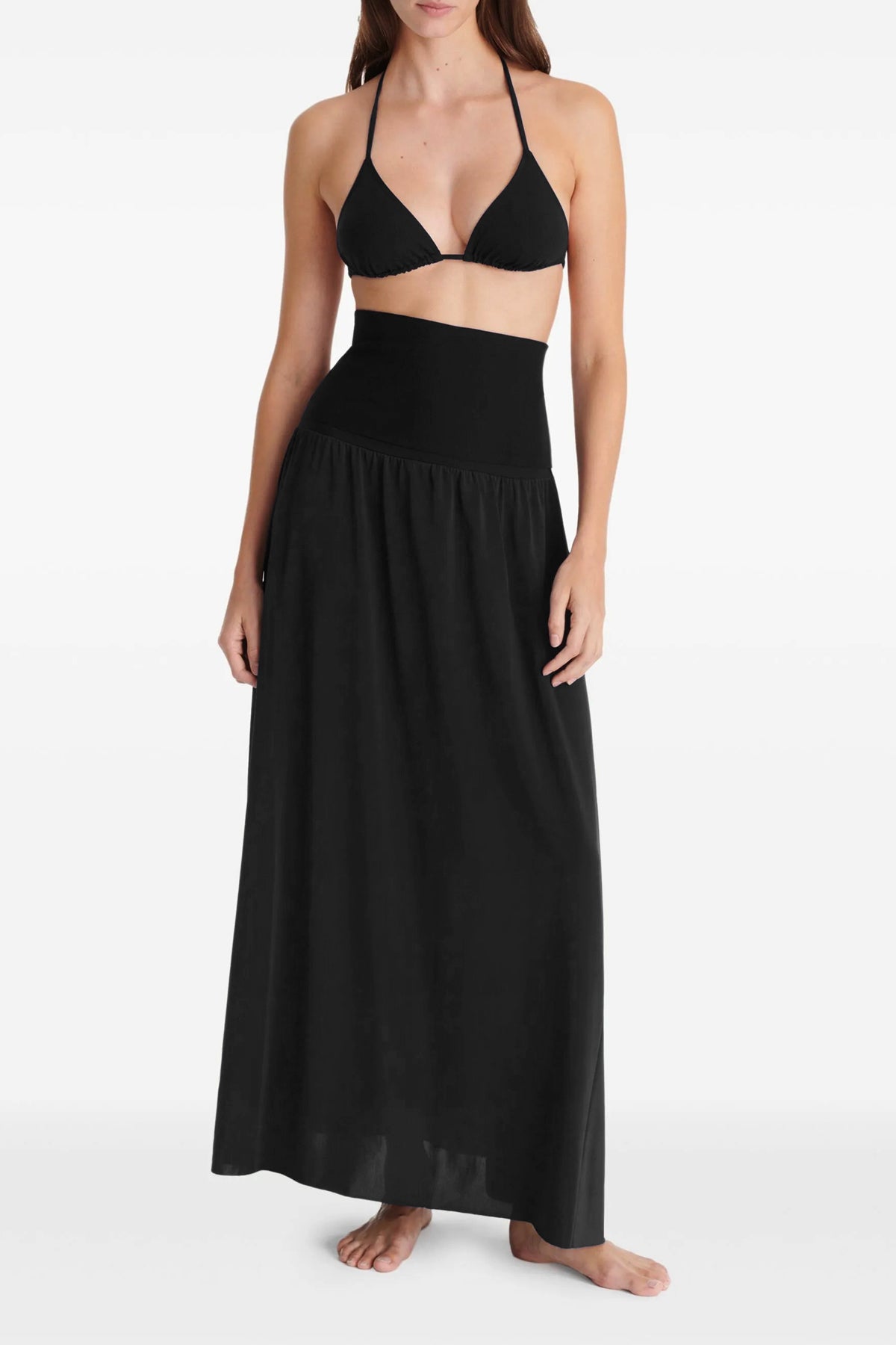 long oda dress in peau douce* and fluid crêpe jersey