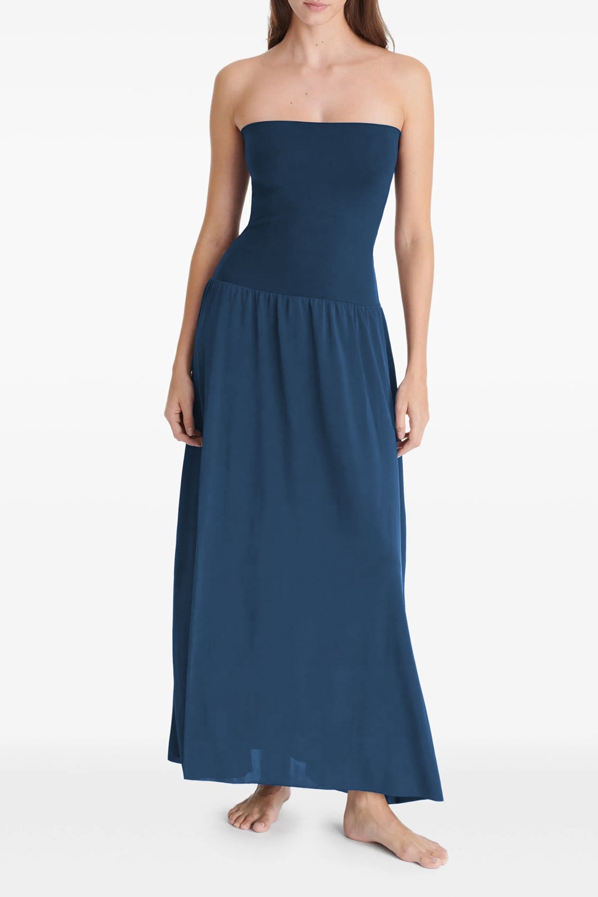 long oda dress in peau douce* and fluid crêpe jersey
