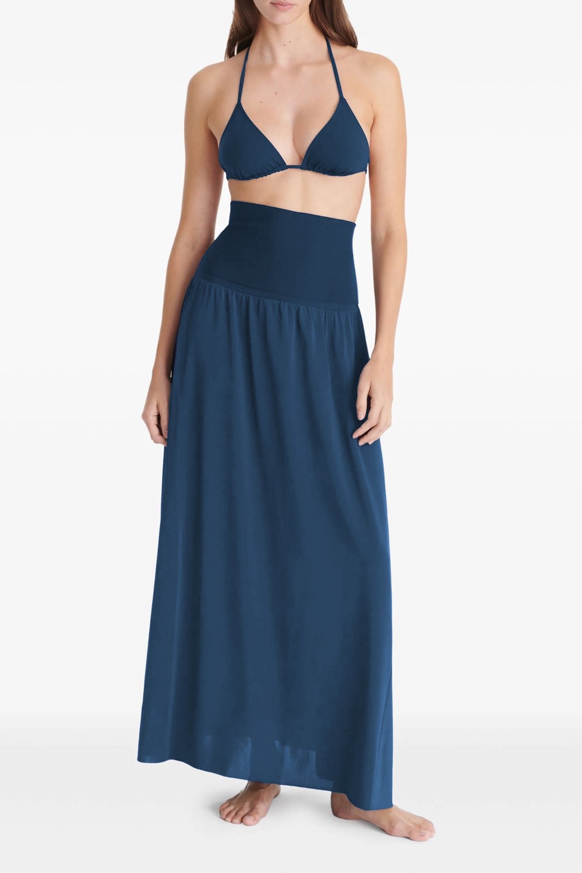 long oda dress in peau douce* and fluid crêpe jersey