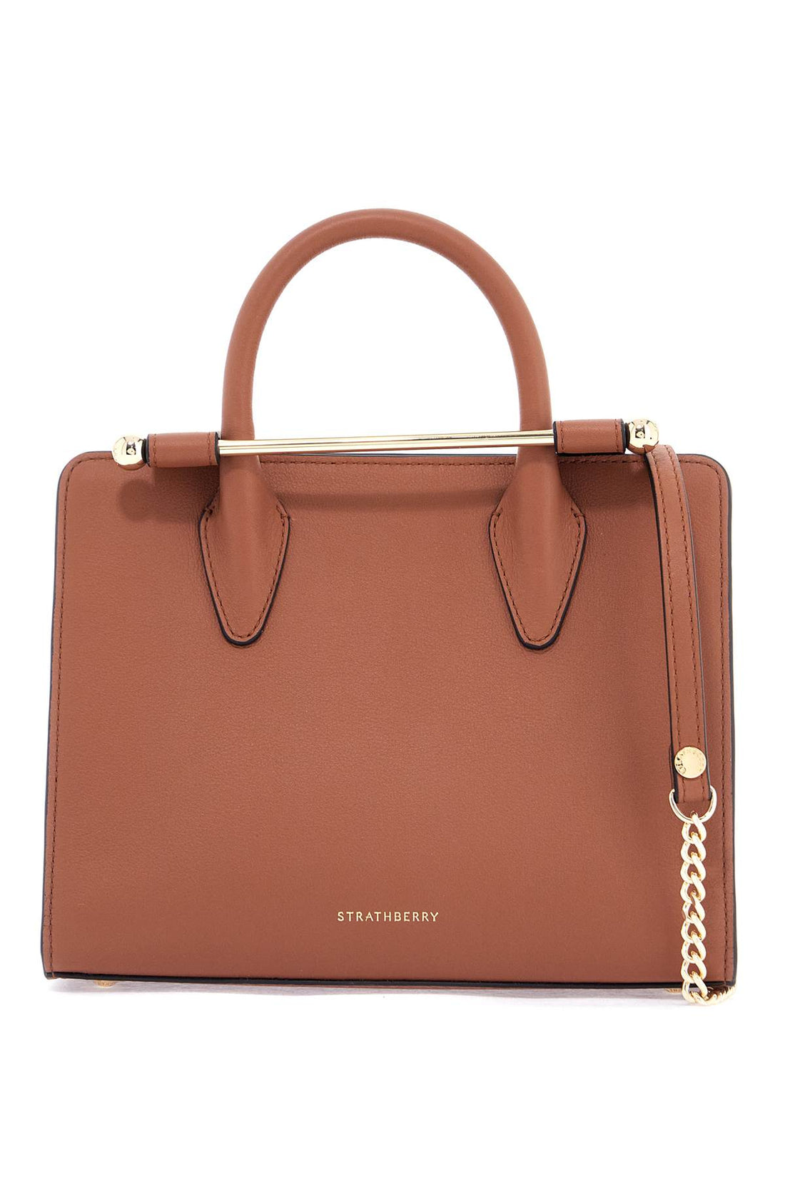 mini tote in chestnut calfskin with removable shoulder strap