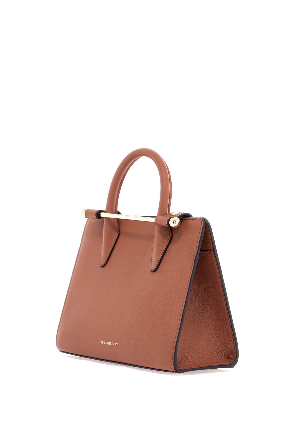 mini tote in chestnut calfskin with removable shoulder strap