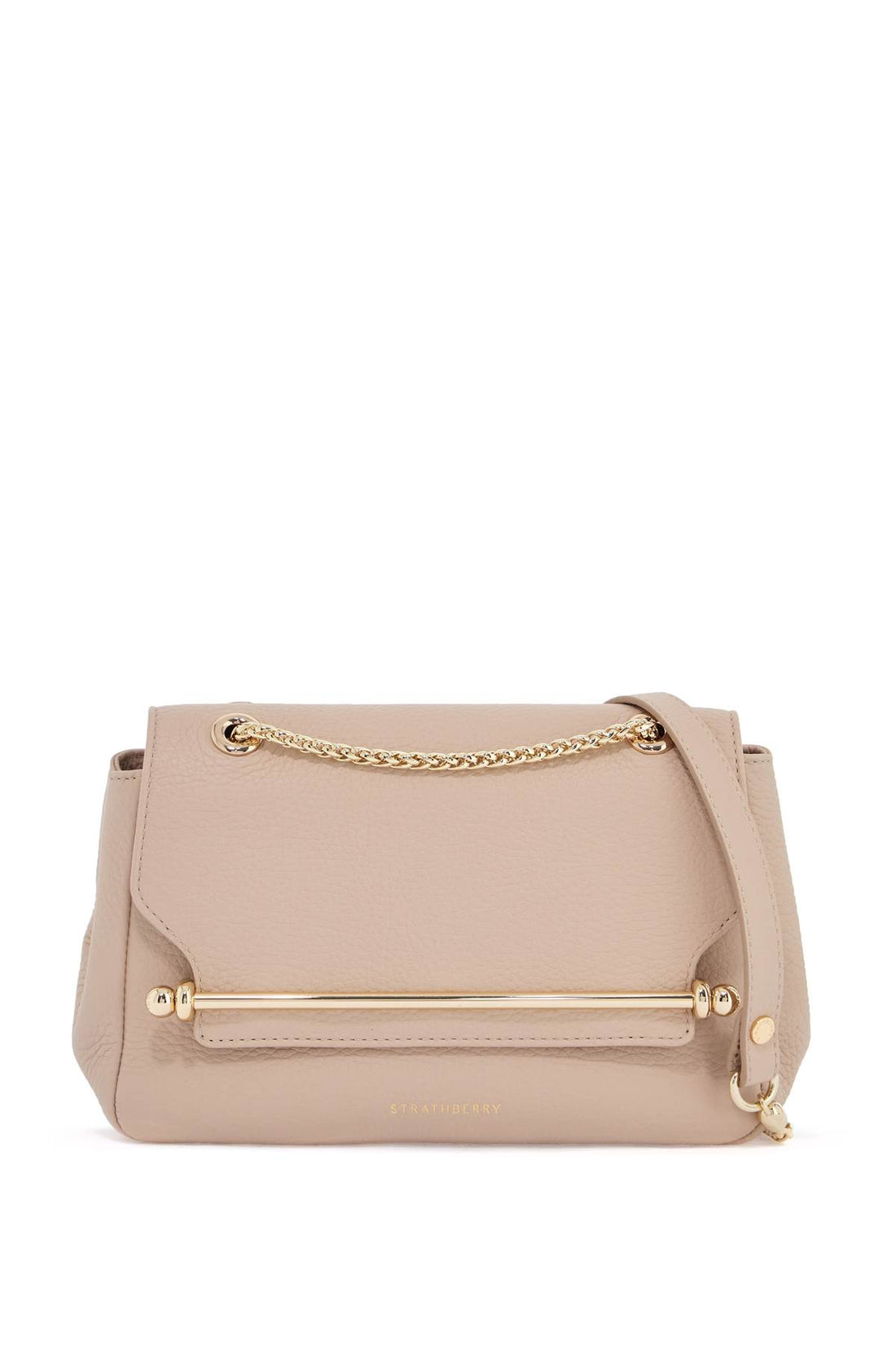 mini horizontal bag in calf leather in oat color with gold metal detail