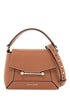 brown leather nano mosaic crossbody bag with gold button